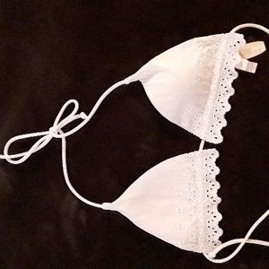White eyelet tie bikini top